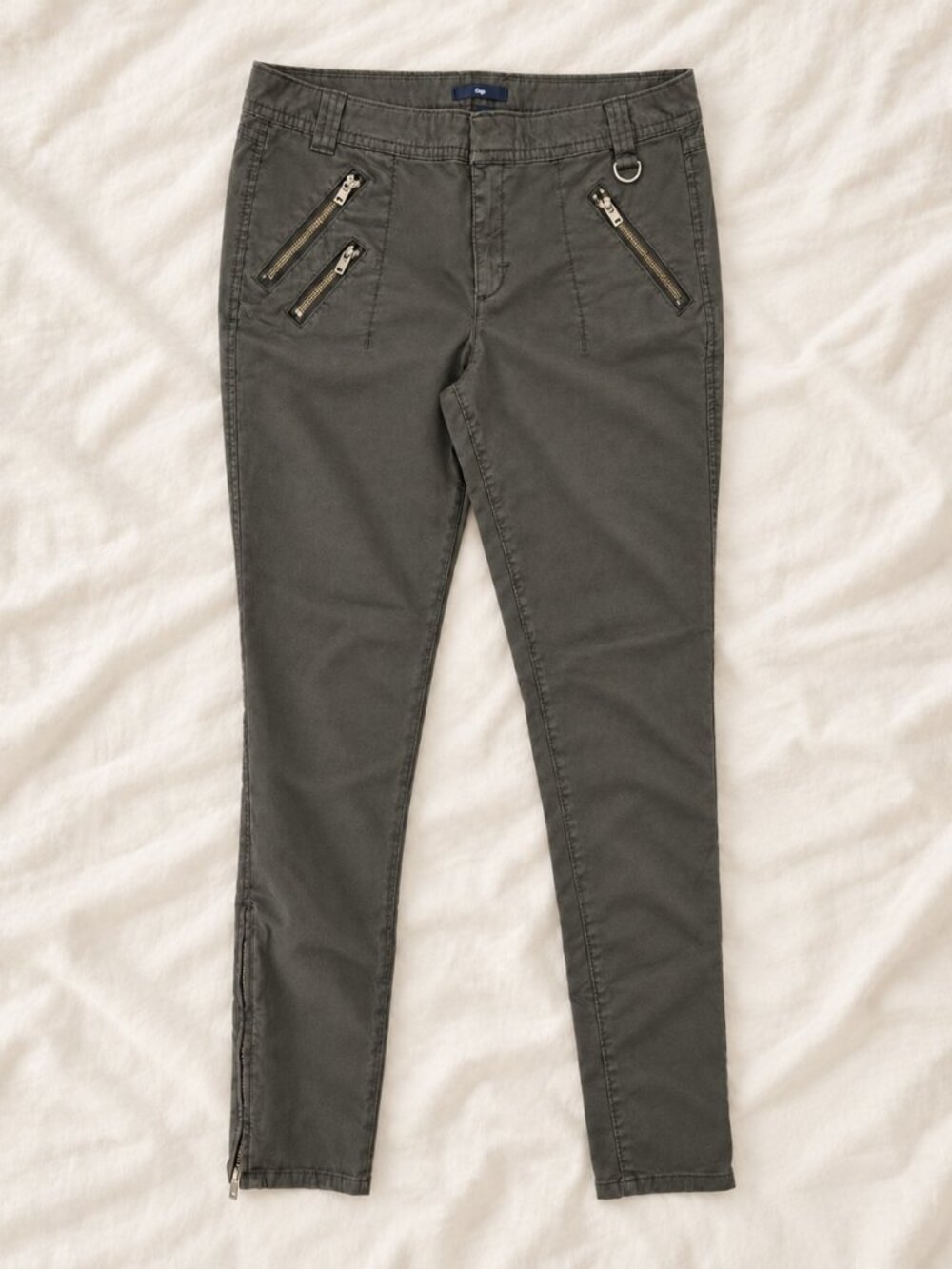 Gap Women's 4 Utility Pants Dark Olive Gray Stretch Moto Ankle Zip 2010